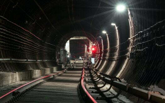 Turn in the underground metro tunnel